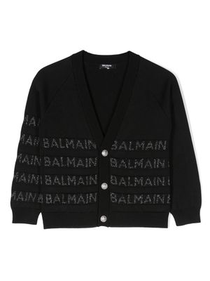 Balmain Kids logo-embroidered cardigan - Black
