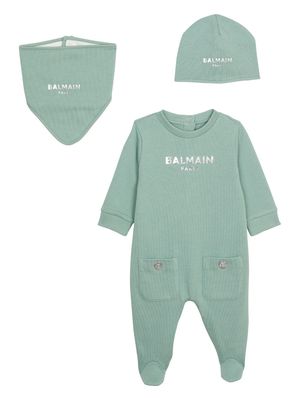 Balmain Kids logo-embroidered cotton babygrow set - Green