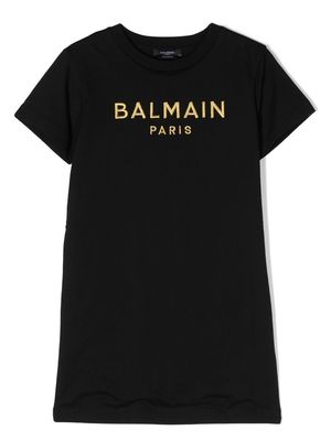 Balmain Kids logo-embroidered cotton dress - Black