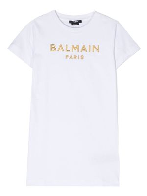 Balmain Kids logo-embroidered cotton dress - White