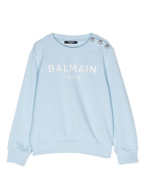 Balmain Kids logo-embroidered cotton sweatshirt - Blue