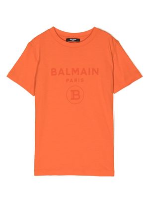 Balmain Kids logo-embroidered cotton T-shirt - Orange