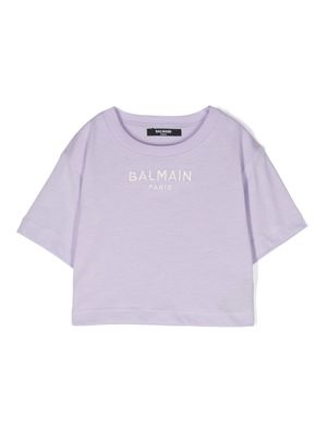 Balmain Kids logo-embroidered cotton T-shirt - Purple