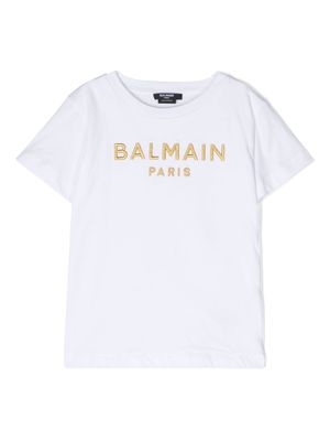 Balmain Kids logo-embroidered cotton T-shirt - White