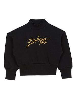 Balmain Kids logo-embroidered cropped sweatshirt - Black