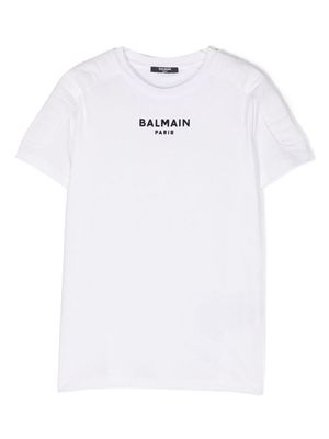 Balmain Kids logo-embroidered embossed-shoulders T-shirt - White