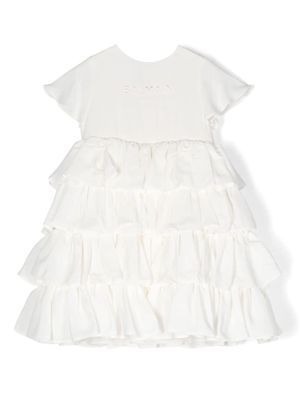 Balmain Kids logo-embroidered ruffled dress set - White