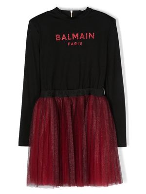 Balmain Kids logo embroidered sweatshirt dress - Black