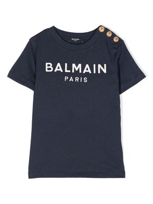 Balmain Kids logo-embroidered T-shirt - Blue