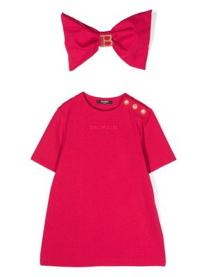 Balmain Kids logo-embroidered T-shirt dress set - Pink