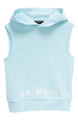 Balmain Kids' Logo Graphic Sleeveless Hoodie in 639 Blue