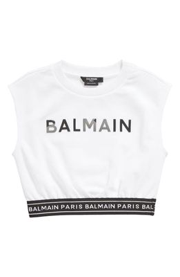 Balmain Kids' Logo Graphic Sleeveless Sweatshirt in 100Ne White