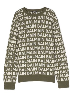 Balmain Kids logo-intarsia knitted jumper - Green