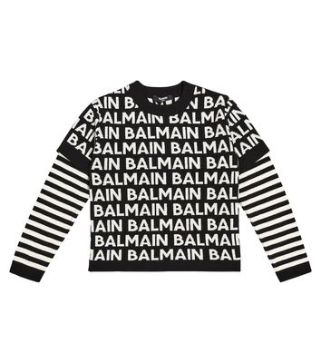 Balmain Kids Logo intarsia wool-blend sweater