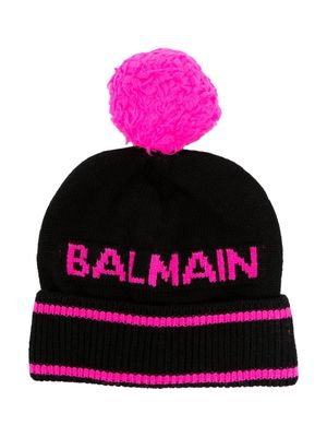 Balmain Kids logo-intarsia wool-cashmere beanie - Black