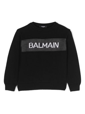 Balmain Kids logo-intarsia wool jumper - Black