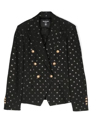 Balmain Kids logo-jacquard blazer - Black