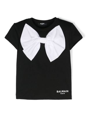 Balmain Kids logo-jacquard bow T-shirt - Black