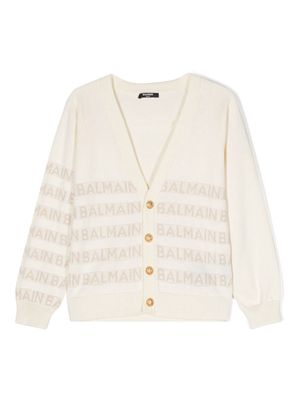 Balmain Kids logo-jacquard cardigan - Neutrals