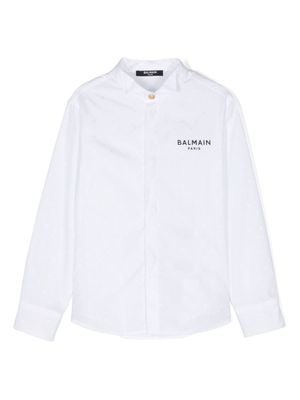 Balmain Kids logo-jacquard cotton shirt - White