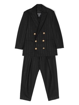 Balmain Kids logo-jacquard double-breasted suit - Black