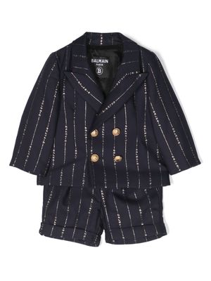 Balmain Kids logo-jacquard double-breasted suit - Blue