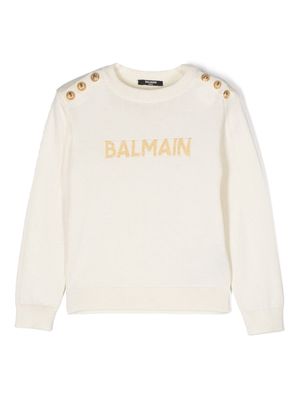 Balmain Kids logo-jacquard jumper - Neutrals