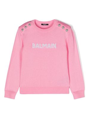 Balmain Kids logo-jacquard jumper - Pink