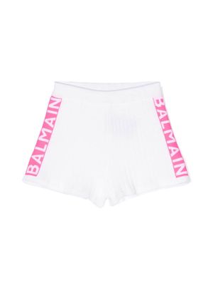 Balmain Kids logo-jacquard ribbed shorts - White