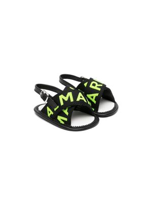 Balmain Kids logo-jacquard slingback sandals - Black