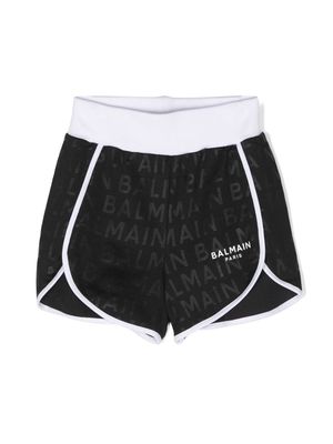 Balmain Kids logo-jacquard track shorts - Black