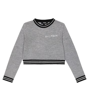 Balmain Kids Logo knitted wool sweater