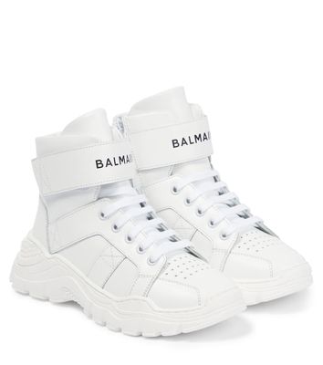 Balmain Kids Logo leather sneakers