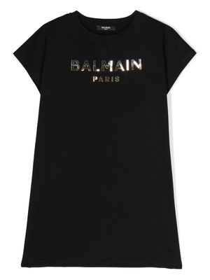 Balmain Kids logo-lettering T-shirt dress - Black