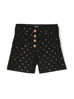 Balmain Kids logo-lettering tailored shorts - Black