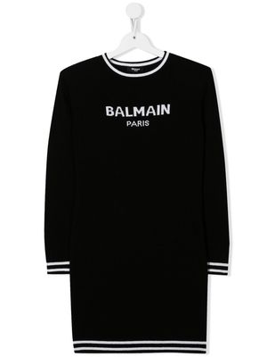 Balmain Kids logo-motif intarsia-knit dress - Black