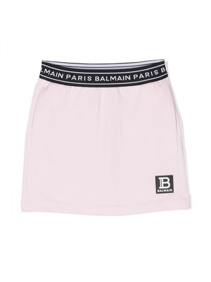 Balmain Kids logo-patch cotton skirt - Pink