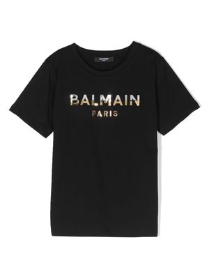 Balmain Kids logo-patch cotton T-shirt - Black
