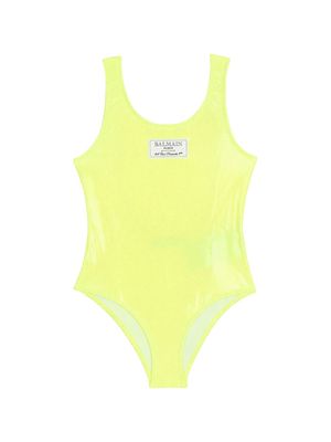 Balmain Kids logo-patch glittery swimsuit - Yellow