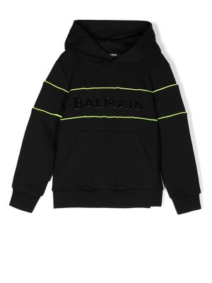 Balmain Kids logo-patch long-sleeve hoodie - Black