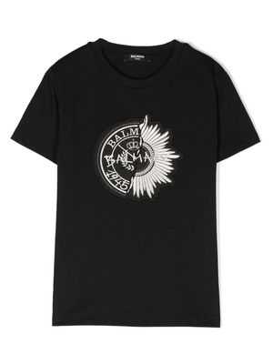 Balmain Kids logo-patch short-sleeve T-shirt - Black