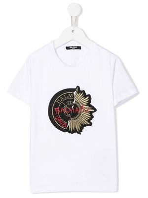 Balmain Kids logo-patch short-sleeve T-shirt - White