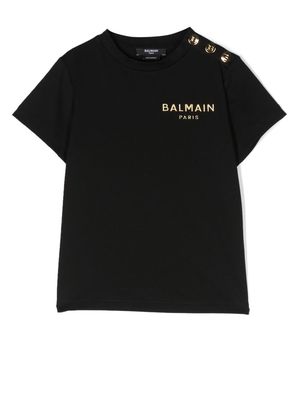 Balmain Kids logo-plaque cotton T-shirt - Black