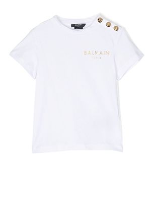 Balmain Kids logo-plaque cotton T-shirt - White