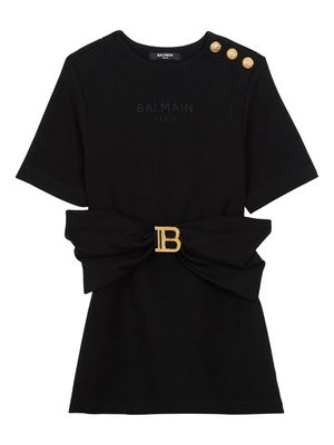 Balmain Kids logo-plaque T-shirt dress - Black
