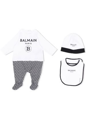 Balmain Kids logo-print babygrow - White