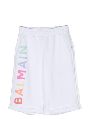Balmain Kids logo-print Bermuda shorts - White