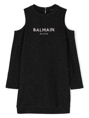 Balmain Kids logo-print cold-shoulder dress - Black