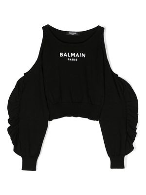 Balmain Kids logo-print cold-shoulder jumper - Black