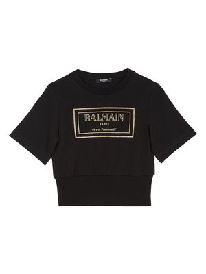 Balmain Kids logo-print cotton cropped T-shirt - Black